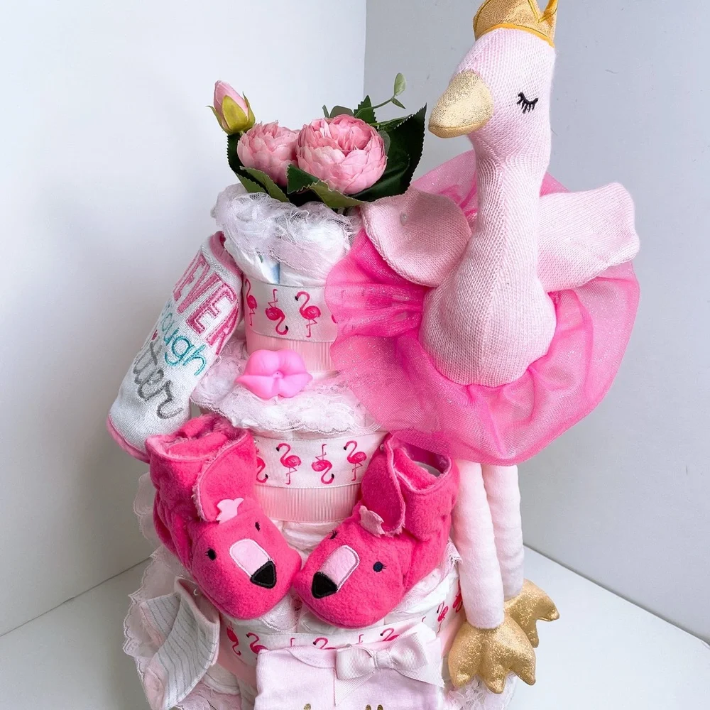 Flamingo Diaper Cake, Pink Flamingo Theme